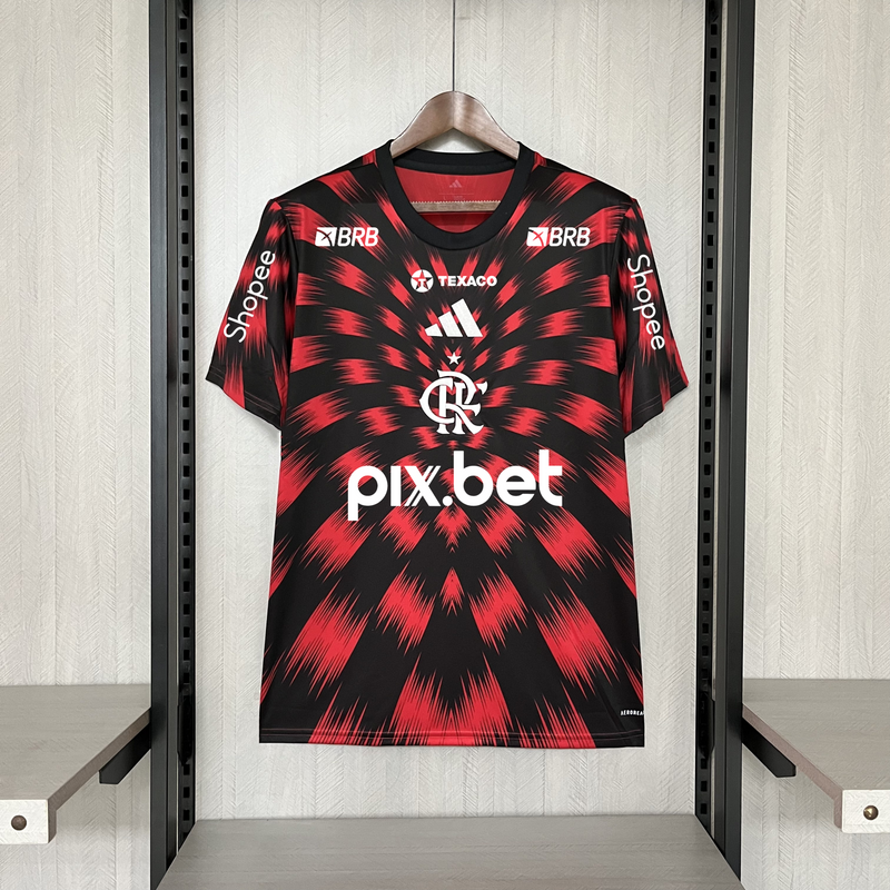 Camisa Flamengo [Com Patrocínio] Pré Jogo 2025 Adidas - Rubro Negro